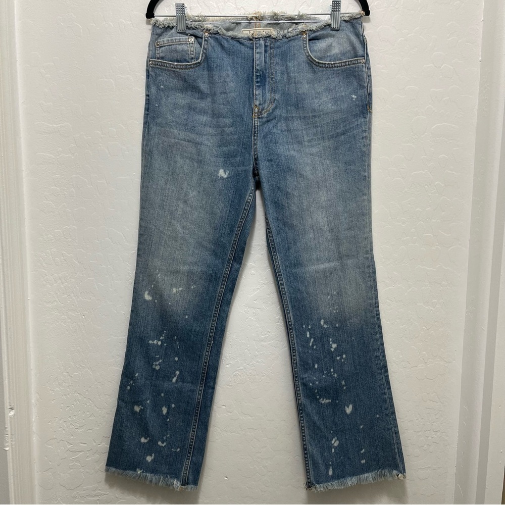 Free People Bleach Splatter Cropped Bootcut Jeans Raw Waist Size 27